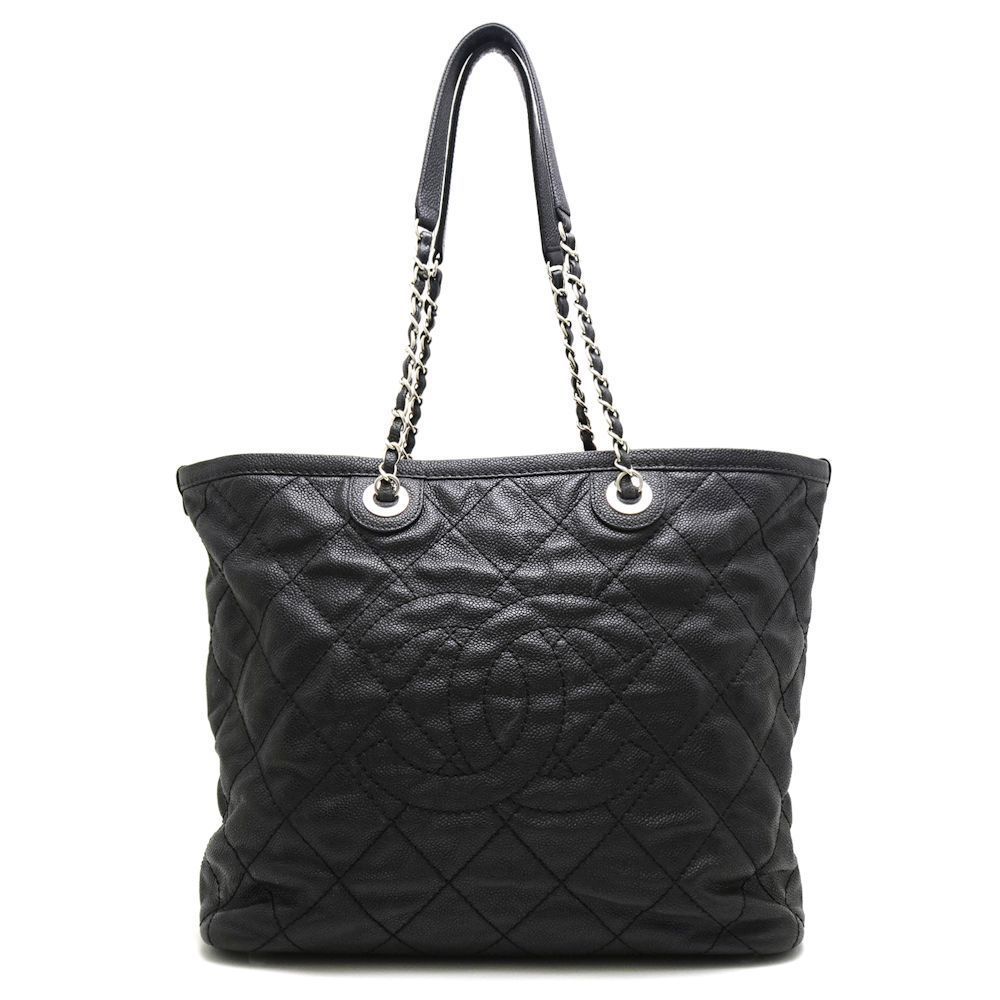 Chanel Tote Bag Cocomark Matrasse Caviar Skin Black